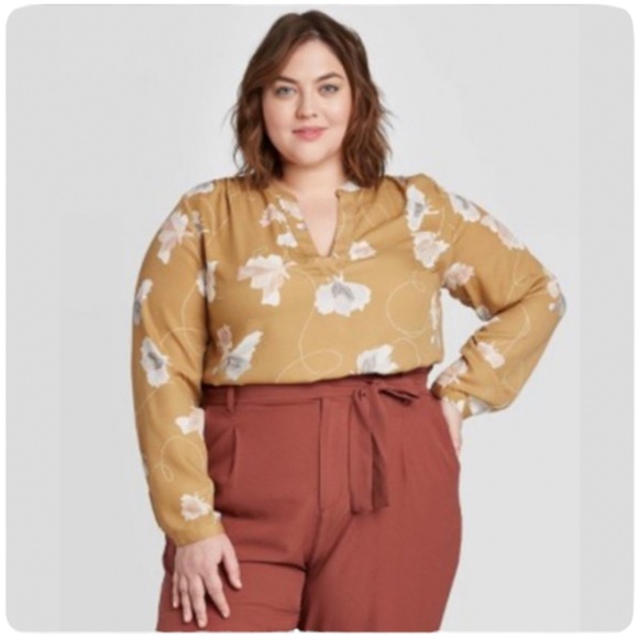 Ava & Viv Tops - AVA & VIV beige pullover blouse with floral print
